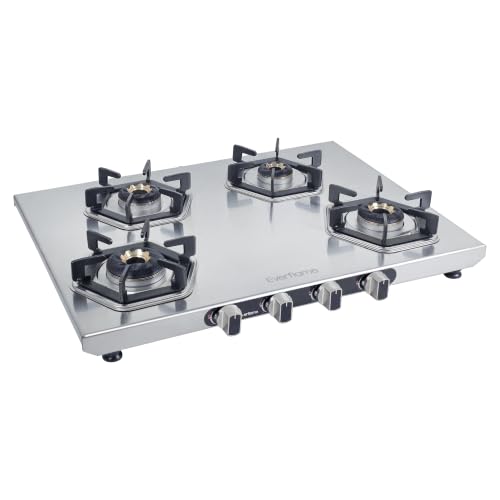 Image of Everflame Hexon 4 Burner Stainless Steel Gas Stove | 2mm Thick Jointless SS Body | 3D Forged Brass-Burner | ISI Certified | Manual Ignition | 2 Years Manufacturer Warranty