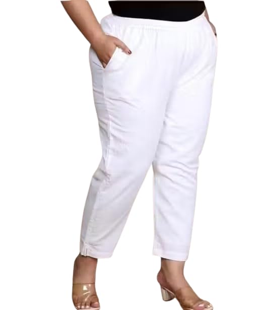 Women's Plus Size Cotton Blend Ankle Length Pants, Elastic Waist, Regular Fit, with Pockets, for Daily, Office and Travel-picture-54