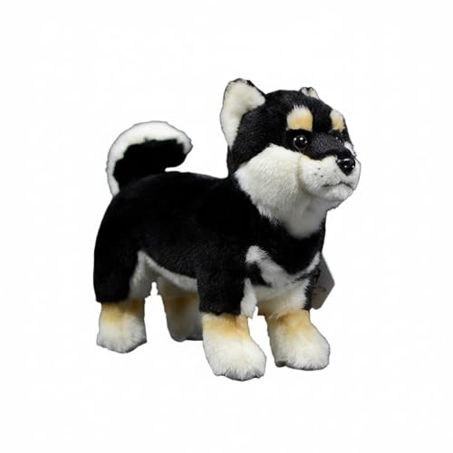 Wyvix Peluche Realista de Shiba Inu Negro 28 cm. Suave y pie. Cachorro Canela for