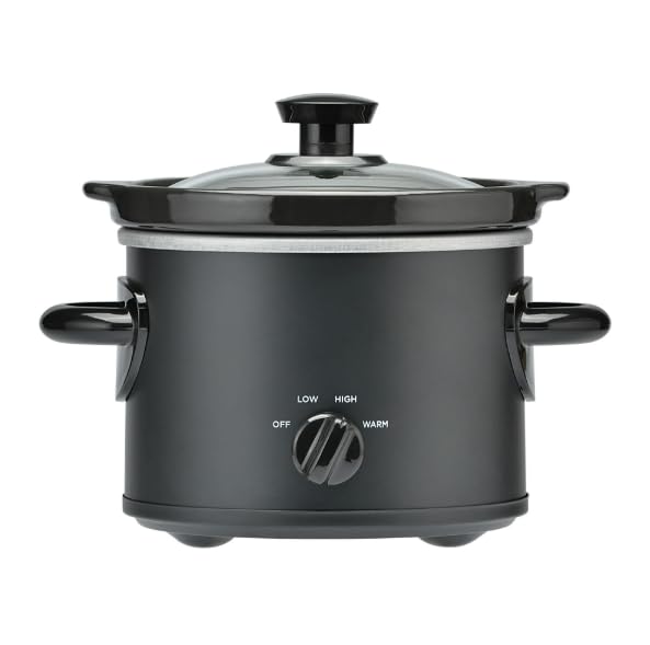 2 QT Slow Cooker, Matte Black Finish, Removable Stoneware Pot, Low/High Settings