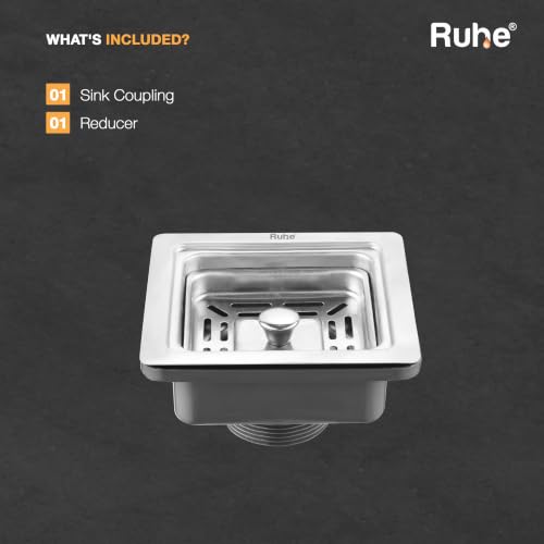 Image of Ruhe Square Sink Coupling for Kitchen Sink (4.5 Inches) | Stainless Steel Kitchen Sink Coupling Drain Outlet and Connector | Rust-Free, Corrosion-Resistant | Silver