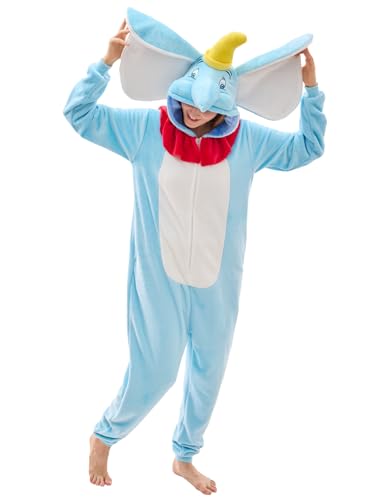 NEWCOSPLAY Unisex Adult Blue Flying Elephant Onesie Pajamas Animal One Piece Halloween Costume Cosplay Sleepwear (Blue Flying Elephant Small)