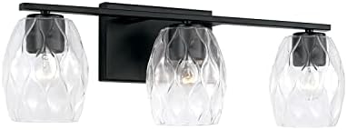 Capital Lighting 145331MB-525 Lucas Transitional Wavy Embossed Glass Vanity Lights for Bathroom, 3-Light 300 Total Watts, 8" H x 24" W, Matte Black