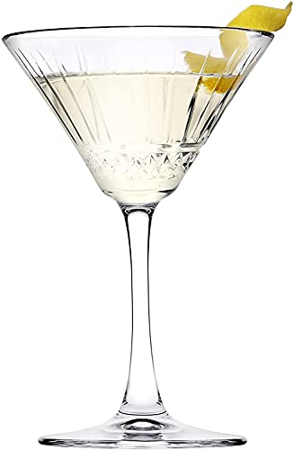 Decoret Elysia Series Martini Glass 7.5 Oz., Set of 4 Etched Glasses - Stemmed, Dishwasher-Safe, Clear Glass Water Goblets, Chip-Resistant (DE440328-MARTINI)