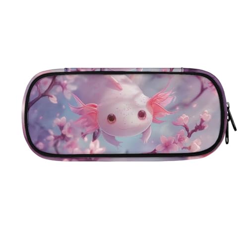 Image of Salamander Cherry Blossom Print Pen Case for Kids, Big Capacity Pencil Carrying Case Pencil Box Cosmetic Bag with Zipper Compartments for Back to School