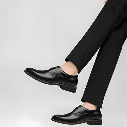 WUIWUIYU Men's Manmade Leather Lace-up Formal Dress Oxfords Shoes Business Tuxedo Wedding Flat Dressy Wingtip Derby Shoes2