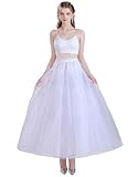 KWBCM Women's White Floor Length A-line Hoopless Petticoat Crinoline 4 Layers Underskirt Slips for Wedding Dress