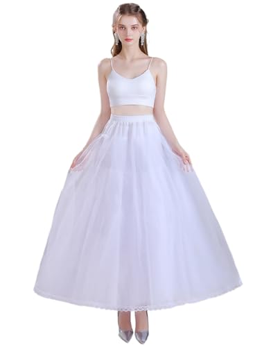 Women's White Floor Length A-line Hoopless Petticoat Crinoline 4 Layers Underskirt Slips for Wedding Dress