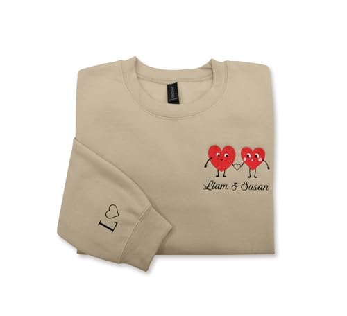 NACRE APPAREL Custom Matching Embroidered Sweatshirt Personalized Valentines Day Couples' Hoodie Add Your Name Long Sleeve