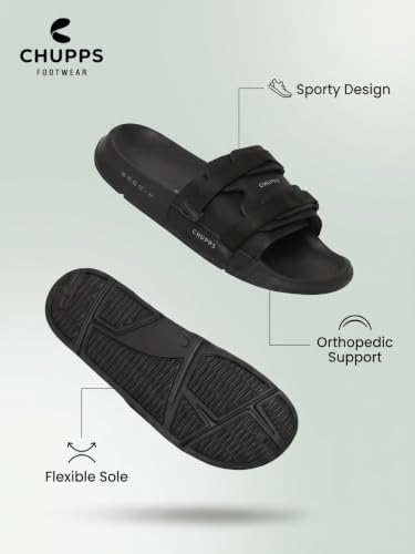 Image of CHUPPS Element Grey & Black Drift Orthopedic Slippers | Soft Footpharma Footbed | Breathable Ventilation Holes | Lightweight Flip Flops | Anti-Skid Chappals for Everyday For Mens