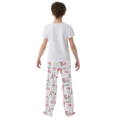 Eiffel Tower Bicycle Boys Long Pants Soft Trousers Elastic Waist Kids Lounge Bottoms with Pockets S-XL3
