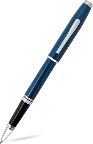 Image of Cross Coventry Blue Lacquer Rollerball Pen with Polished Chrome Trim - Refillable, Luxury Gift Box