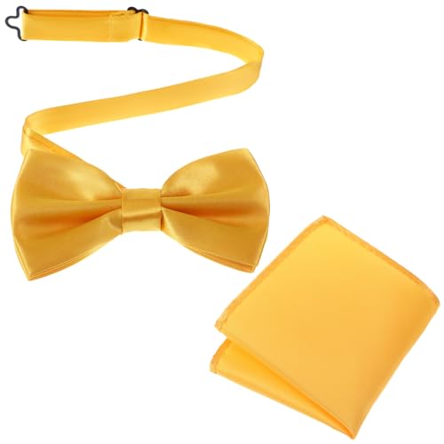 Telooco Gravatas homem conjunto de gravatas pré-amarradas e lenços de bolso amarelo gravatas ajustáveis para homens e lenço sólido para festas formais, casamento aniversário negócios
