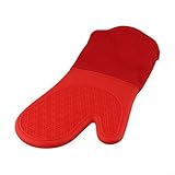 Niceminiwall Manoplas de horno de silicona resistentes al calor para cocinar, hornear y asar, forro de algodón acolchado antideslizante, guantes de cocina extralargos impermeables con lazo para colgar