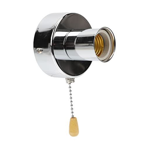HOLIDYOYO 1Set Wall Lamp Holder with Pull Chain Durable Lamp Socket for Ceiling Lights Elegant Decoration for Home Store Chrome Finish Beaded Chain