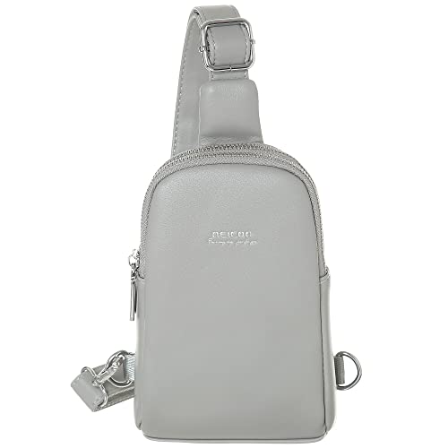 Fanny Packs for Women, Small Crossbody Purse Vegan Leather Sling Bag for Travel Hiking, Fashion Waist Packs for Women(Style4-Grey)