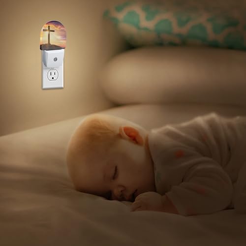 Image of Cross Night Light, Night Lights Plug Into Wall Decor,At Sunset Dusk to Dawn Home Indoor Stairway Kitchen Corridor, Boys Girls Women Men Room Gifts