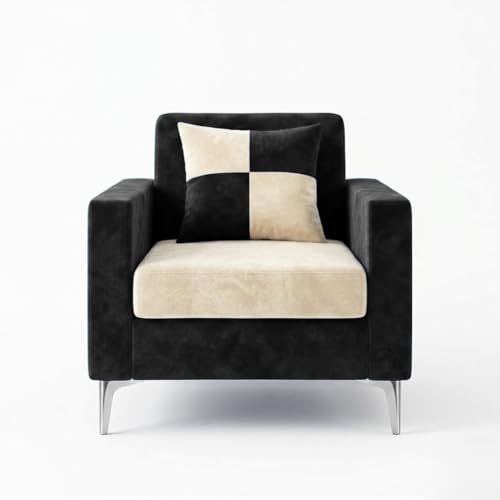 Image of FURNY Lushwood 3 Seater + 1 Seater + 1 Seater Sofa Set (Cream-Black) | Premium Suede Velvet Fabric Finish | Silver Metal Legs | Durable Comfort Sofa for Modern Living Room & Office Spaces