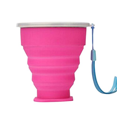 Luwu-Store Vaso Plegable, retráctil, telescópico, 200 ml, de Silicona con Cuerda, Naranja.