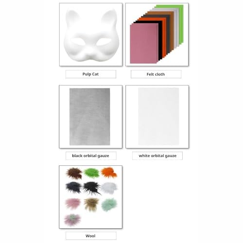 Therian-Masken-Set zum Selbermachen, leere Katzenmaske mit Filzstoff, Therian-Masken-Set für Jungen und Mädchen, inklusive Blanko-Katzenmaske, Kunstfellstoff, Filzstoff, Kunststoffnetz, Cosplay-Party