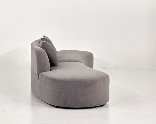 Image of Container Furniture Direct Belmont 132 inch Curved Sofa with Throw Pillows, 6 Seater Luxury Velvet Couch with Half Moon Design and High-Density Foam, Ideal for Modern Living Room, Office & Apartment, Grey