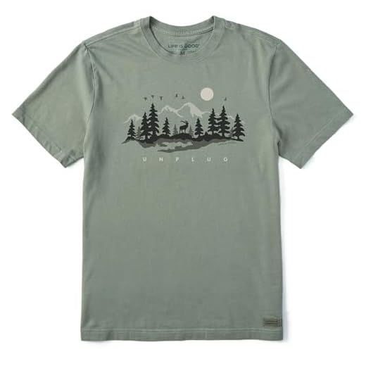 Life is Good Men's Unplug in The Outdoors Short Sleeve Crusher Tee (Large, Moss Green)