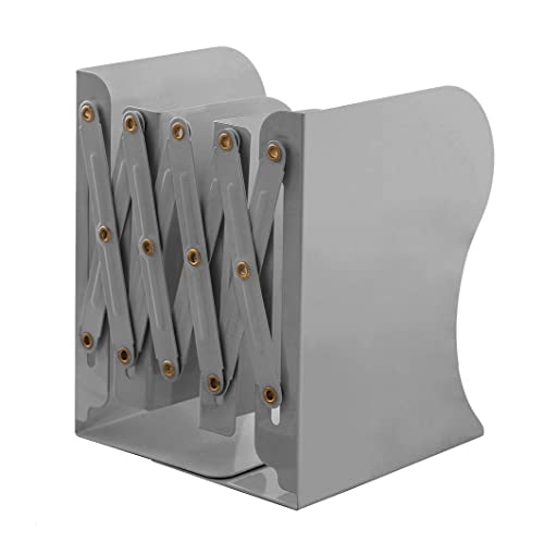 JIARI Book Ends, Gray Decorative Metal Iron Bookends Holder Stand Desk Nonskid Adjustable Bookend (Gray)