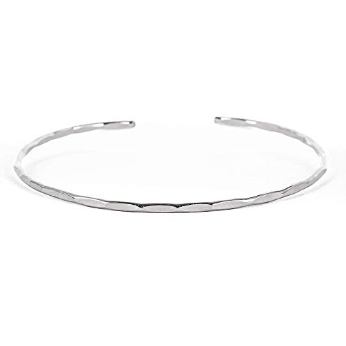 Thin Hammered Silver Cuff, Handmade Solid Sterling Silver Bangle, Size Medium Hammered Cuff Bracelet, Delicate Silver Bangle for Women in 925, Everyday Stacking Cuff, One Size Fits Most