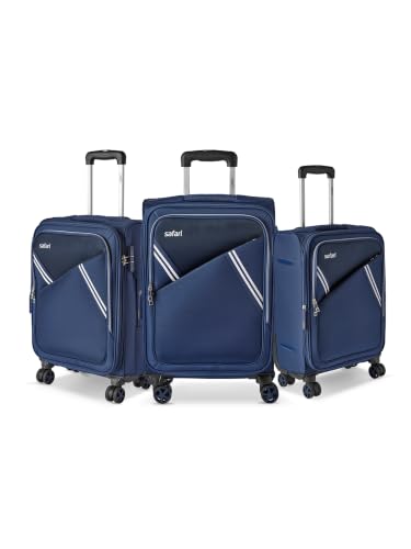Image of Safari Swift Neo Set of 3 Cabin, Medium & Large Soft Luggage Trolley Bag with Dual Wheels, Polyester, Expandable, 8 Wheels, Travel Bag, Suitcase for Travel, Trolley Bags for Travel, Blue
