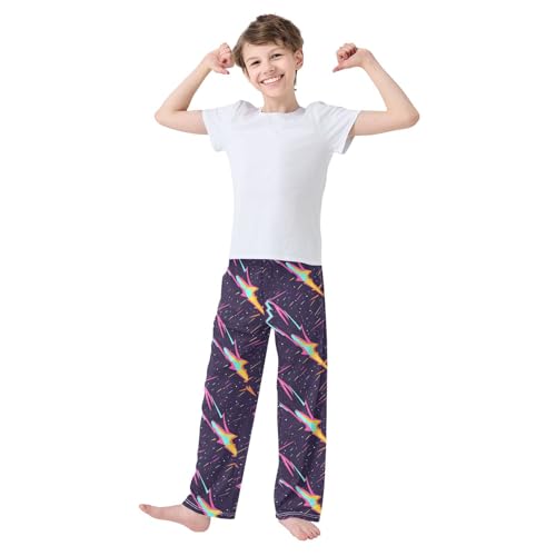 Boys' Pants Colorful Lightning Bolt Purple Long Bottoms Jogger Pants Elastic Waist Trousers with Pockets S-XL2