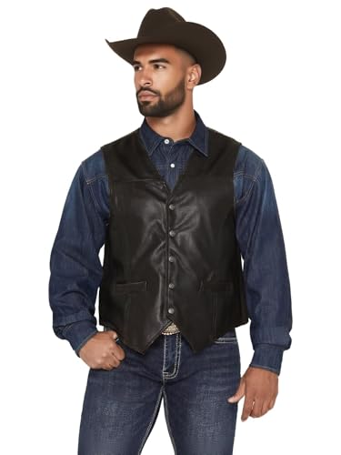 ORBITRAY Men’s Slim Fit Suit Vest Waistcoat with Pockets Wedding Prom Casual Tuxedo Cowboy Faux Leather Vest for Men