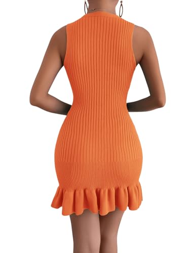 MakeMeChic Women's 2025 Summer Dress Casual Crochet Ribbed Knit Ruffle Hem Sleeveless Bodycon Tank Mini Dresses2