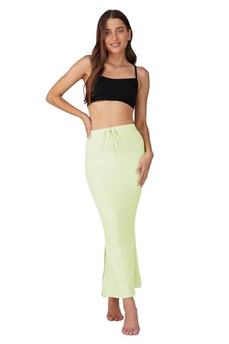 Sunehla Deal Saree Shapewear Petticoat for Women | Adjustable Drawstring & Side Slit Skirt (Mintgreen, Large)