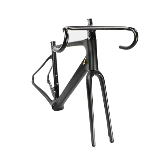 KLWEKJSD 700C Carbon Fiber Road Bikes Frameset with Handlebar and Fork 46cm/48cm/51cm/54cm Frame Disc Brake Thru Axle F12x100/R12x142mm BB92 (Color : Black, Size : 46cm)