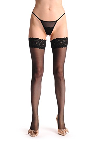 LissKiss Plus Size Black With Lace Silicon Garter - Hold Ups