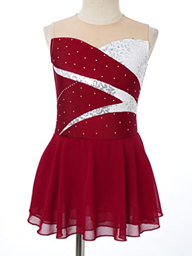 Jeatha Kids Girls Shiny Rhinestones Figure Skating Dress Dance Performance Costume Dancewear Red B 10 Years thumb #1