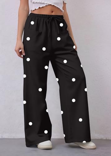 Image of MISSACTIVER Women Drawstring Striped Pants Loose Wide Leg Trousers Casual Low Waist Pants Comfy Lounge Pants with Pockets