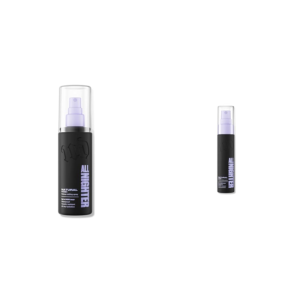 Urban Decay All Nighter Set Spray Duo Bundle - Tamaño completo (4 onzas líquidas) y tamaño de viaje (1 onzas líquidas) - Acabado natural - Spray fijador de maquillaje impermeable - A prueba de manchas, resistente a la transferencia - Set de imprimación de maquillaje