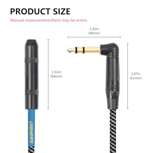 Cable TRS macho a hembra 6.35mm ángulo 90 grados 2FT miniatura 3