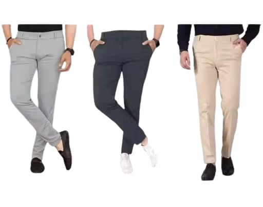 royoma for Men’s Solid Color Pants | Regular Fit Multipurpose Trousers Multicolor-2 28-picture-48