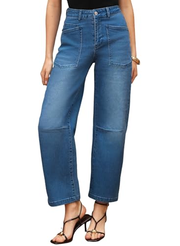 Image of EVALESS Barrel Jeans Women Baggy Stretchy Cropped Denim Pants