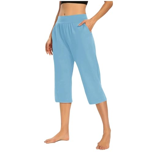Yoga Pants Women Straight Leg Elastic Waist Capris High Waisted Elegant Wide Leg Fall Trousers Side Slit with Pockets