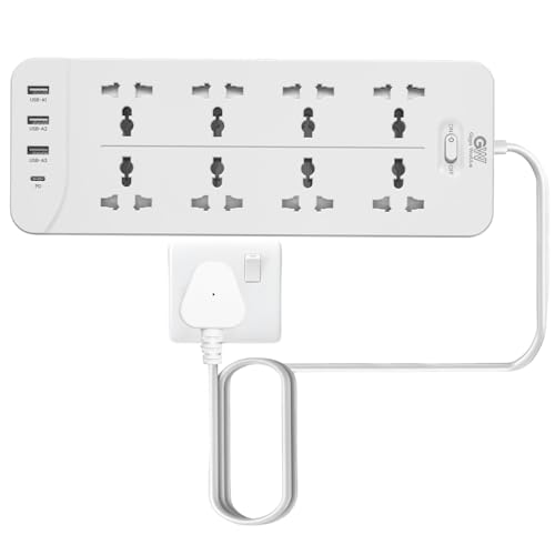 Image of GIGAWATTS 12-in-1 Power Extension Board with 8 Universal Sockets, 12W Type-C PD & 3 USB Fast Charging Ports 2500W 10A 2M Heavy Duty Cable 250V Fireproof Child-Safe Surge Protector (6 Months Warranty)
