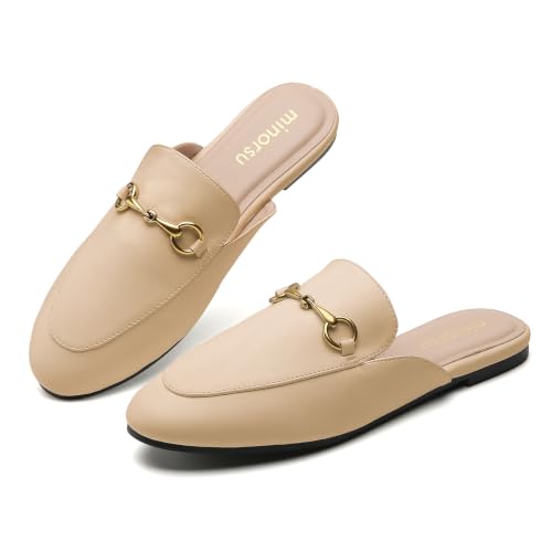 Image of Minorsu Buckle Mules for Women Flats Loafers Shoes for Work Office Business