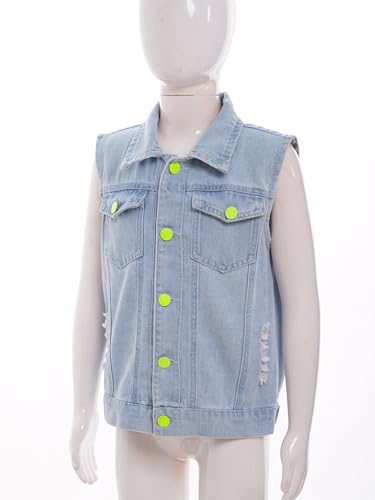 Hularka Kids Boys Ripped Denim Jacket Jeans Gilets Sleeveless Button Down Casual Loose Jacket Coat Waistcoat Outwear4
