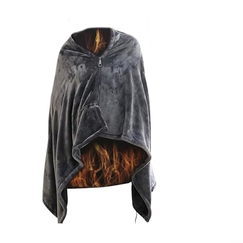 Allthingstore Wearable USB Heated Blanket Cape, Soft Flannel Electric Heating Throw with Power Bank Pocket, 3-Speed Temperature Control, Machine Washable 150x85cm