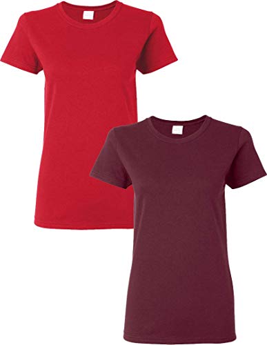 T-shirt Gildan femme coton lourd, 2-paquet rouge/bordeaux