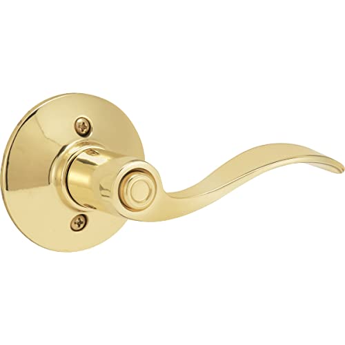 Image of SCHLAGE Accent Bed /Bath Privacy Door Handle with Lock, Bright Brass | Interior bedroom or bathroom door lever with push button lock, Reversible, Easy install, Certified durability, Universal fit