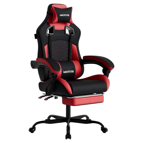 Gaming Chair with Footrest,High Back with Massage Reclining Computer Chair， Big and Tall Racing Gaming Chair Ergonomic Game Chair for Adults PVC Leather (Red) image 2