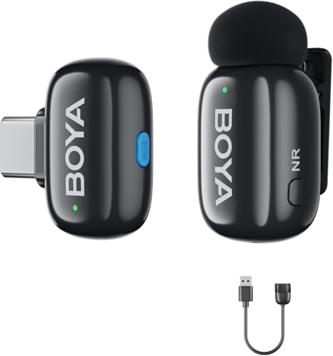 Image of BOYA mini Wireless Microphone for iPhone /Android /PC /Tablets with USB Type-C Plug, MFi Certified, Noise Reduction, AI Voice Changer, 30H Battery Life with Charging Case (BOYAMINI-02-06)